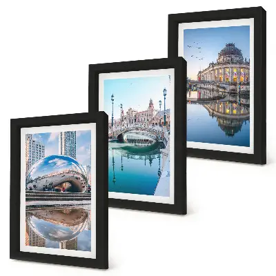 3-piece wall art set City architecture reflected in water