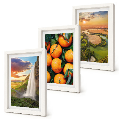 Framed triptych Waterfall Mountain Oranges Italian Landscape with Sunset