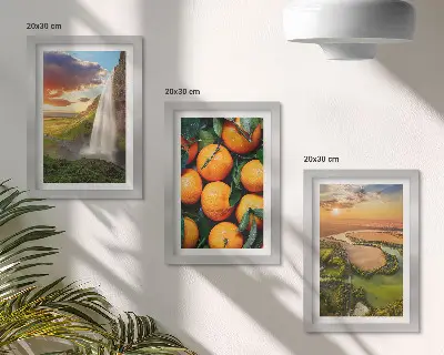 Waterfall mountain oranges Italian landscape with sunset framed triptych