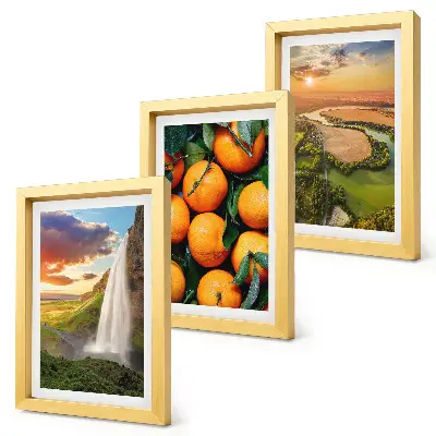 Waterfall mountain oranges Italian landscape with sunset framed triptych