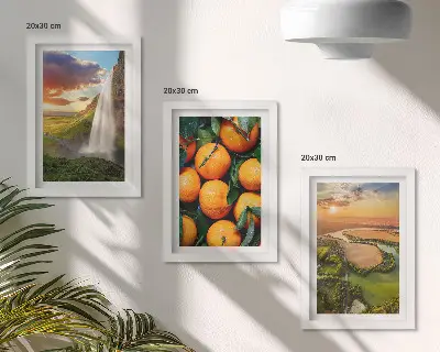 Waterfall mountain oranges Italian landscape with sunset framed triptych