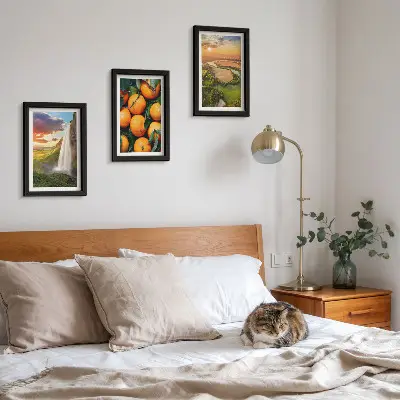 Waterfall mountain oranges Italian landscape with sunset framed triptych