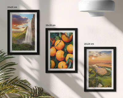 Framed triptych Waterfall Mountain Oranges Italian Landscape with Sunset