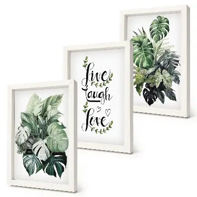 Leafy plants live laugh love framed triptych three piece framed wall art print set