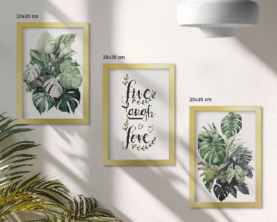 Framed triptych Leafy plants with the words live, laugh, love