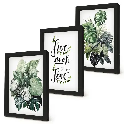 Leafy plants live laugh love framed triptych three piece framed wall art print set