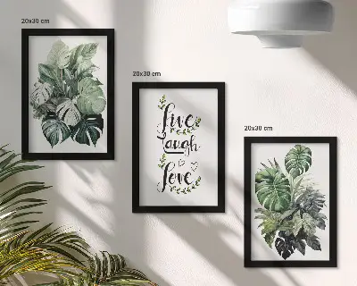 Leafy plants live laugh love framed triptych three piece framed wall art print set