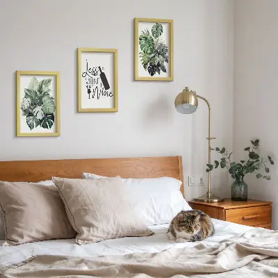 3-piece wall art set green plant leaves with wine inscription