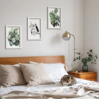 3-piece wall art set green plant leaves with wine inscription