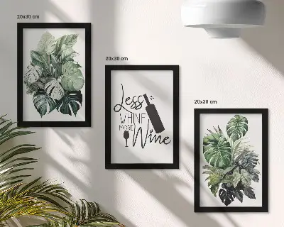 3-piece wall art set green plant leaves with wine inscription