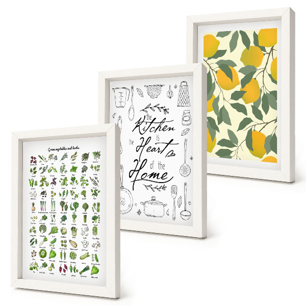 Photo frame wall List of herbs, kitchen sign, and painted lemons