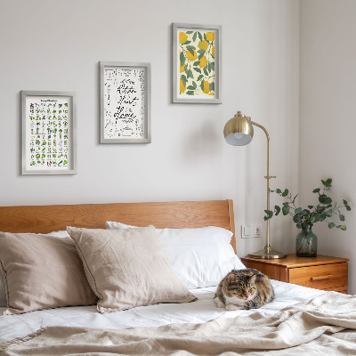 Photo frame wall List of herbs, kitchen sign, and painted lemons