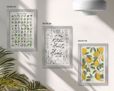 Photo frame wall List of herbs, kitchen sign, and painted lemons