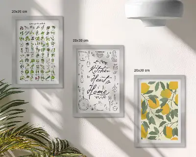 Photo frame wall with herbs and lemon kitchen decor