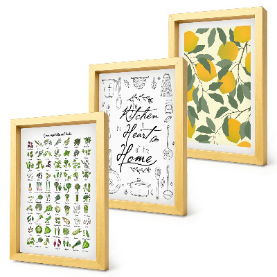 Photo frame wall List of herbs, kitchen sign, and painted lemons