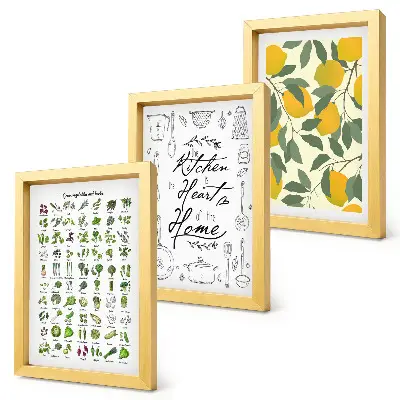 Photo frame wall with herbs and lemon kitchen decor