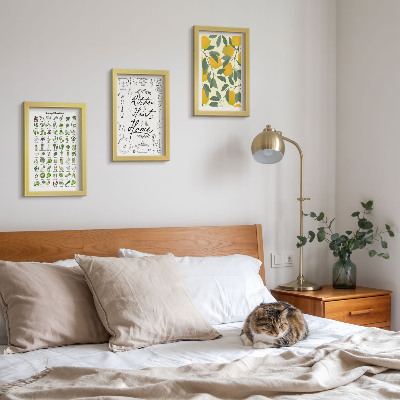 Photo frame wall List of herbs, kitchen sign, and painted lemons