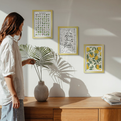 Photo frame wall List of herbs, kitchen sign, and painted lemons