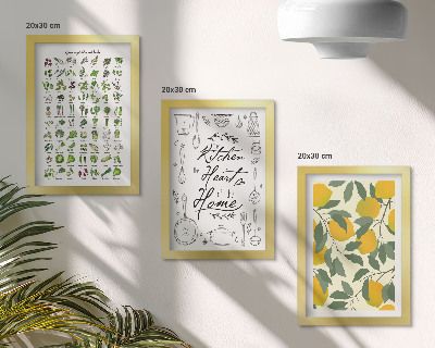Photo frame wall List of herbs, kitchen sign, and painted lemons