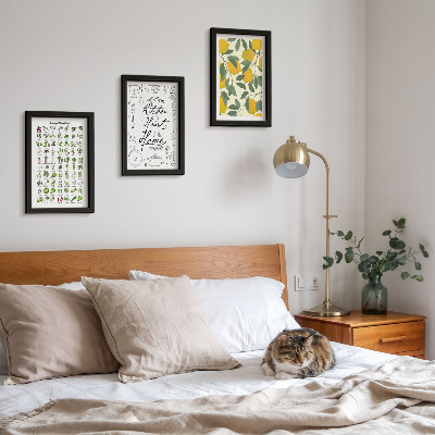 Photo frame wall List of herbs, kitchen sign, and painted lemons