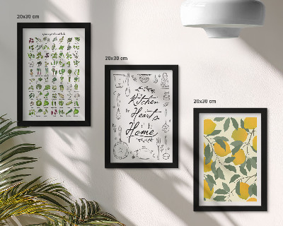 Photo frame wall List of herbs, kitchen sign, and painted lemons