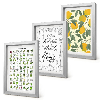 Photo frame wall List of herbs, kitchen sign, and painted lemons