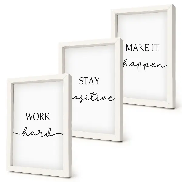 Minimalist motivational quote framed triptych set of inspirational wall art
