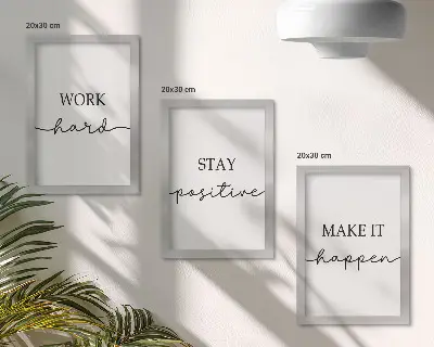Minimalist motivational quote framed triptych set of inspirational wall art
