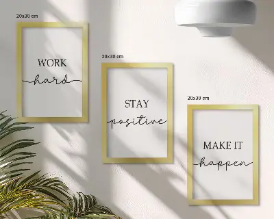 Minimalist motivational quote framed triptych set of inspirational wall art