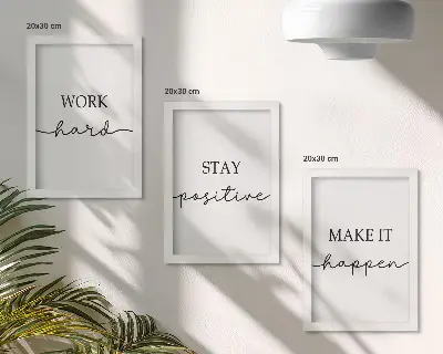 Minimalist motivational quote framed triptych set of inspirational wall art