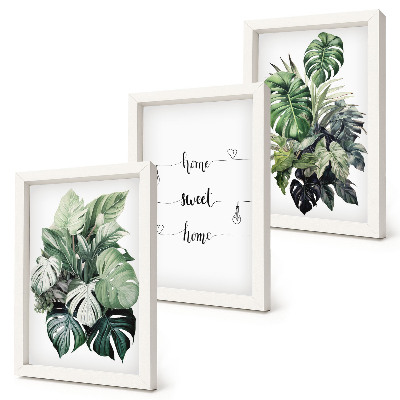 3-piece wall art set Watercolor Monstera Leaves Home Sweet Home