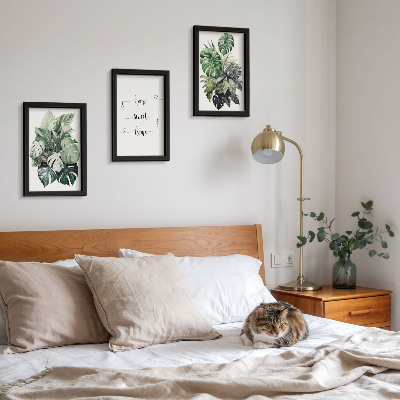 3-piece wall art set Watercolor Monstera Leaves Home Sweet Home