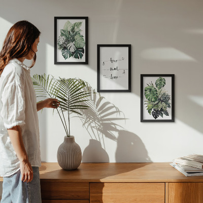 3-piece wall art set Watercolor Monstera Leaves Home Sweet Home