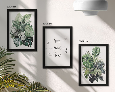 3-piece wall art set Watercolor Monstera Leaves Home Sweet Home