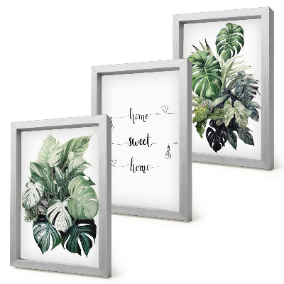 3-piece wall art set Watercolor Monstera Leaves Home Sweet Home