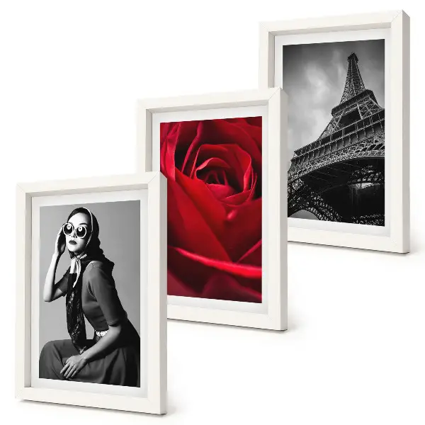 Photo frame wall Parisian woman with rose glasses and the Eiffel Tower