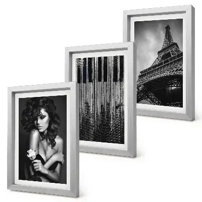 Framed triptych Portrait of a woman with a rose, the Eiffel Tower, and a piano pattern