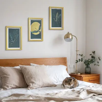3-piece wall art set featuring crane birds in flight against the backdrop of the moon and stars