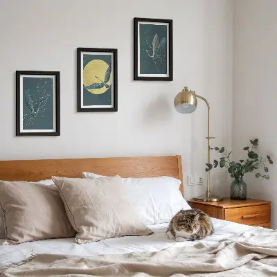 3-piece wall art set featuring crane birds in flight against the backdrop of the moon and stars