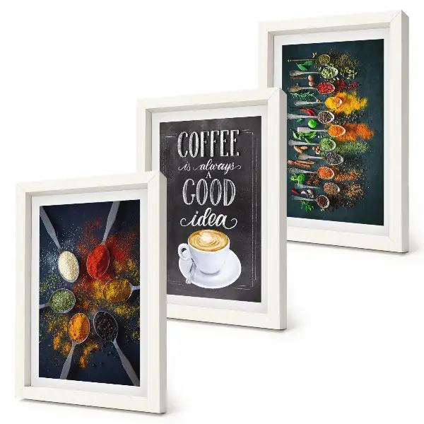 Framed triptych spices, coffee, and kitchen herbs pattern