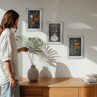 Framed triptych Spices coffee with a cup of kitchen herbs patterns