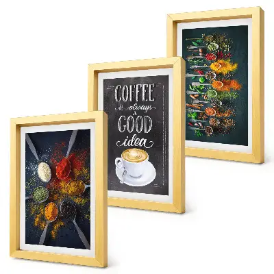 Framed triptych spices, coffee, and kitchen herbs pattern