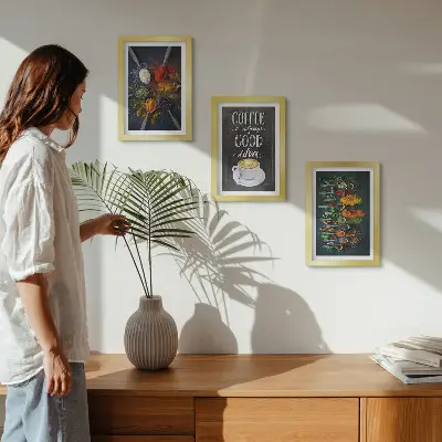 Framed triptych spices, coffee, and kitchen herbs pattern