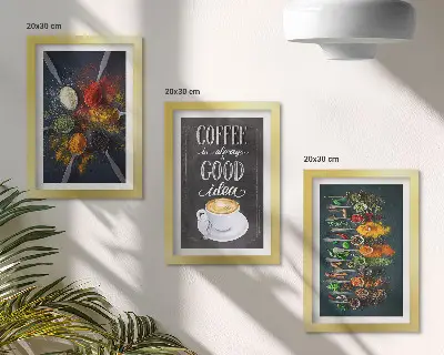 Framed triptych spices, coffee, and kitchen herbs pattern