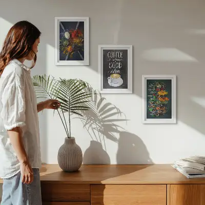 Framed triptych spices, coffee, and kitchen herbs pattern