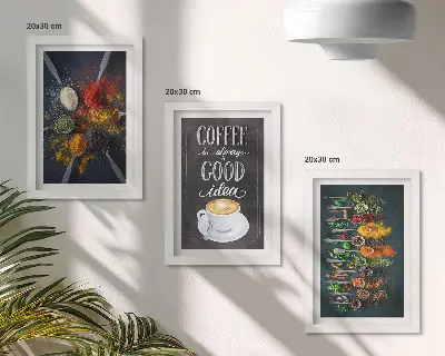 Framed triptych spices, coffee, and kitchen herbs pattern