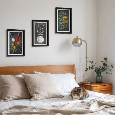 Framed triptych spices, coffee, and kitchen herbs pattern