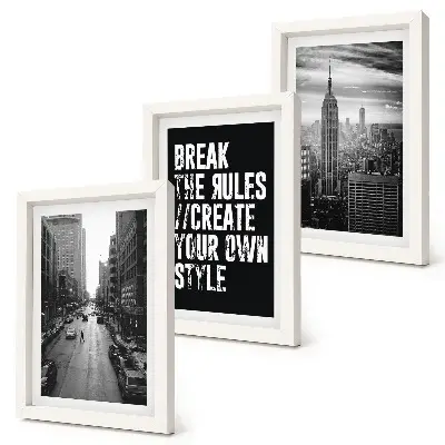 3-piece wall art set City streets in black and white with an inspiring inscription