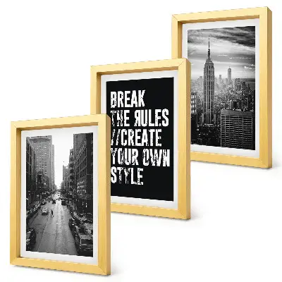 3-piece wall art set City streets in black and white with an inspiring inscription