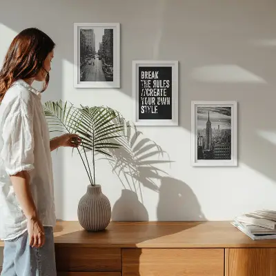 3-piece wall art set City streets in black and white with an inspiring inscription